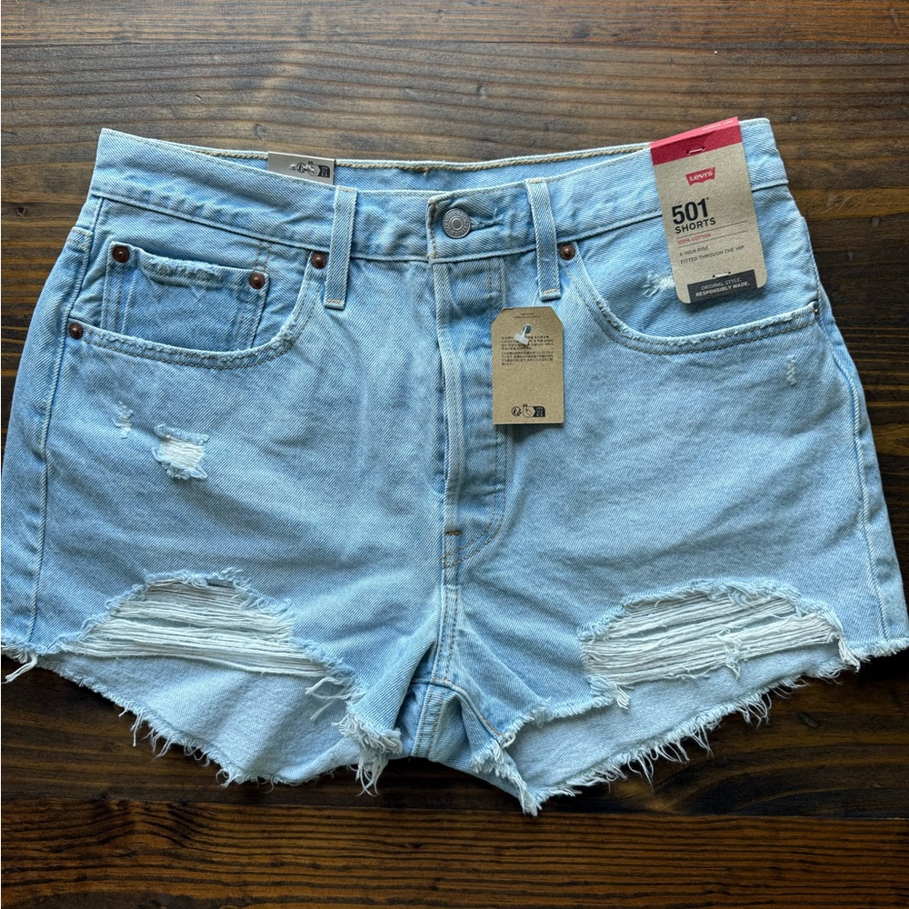 Levi's Original Women's Distressed High Rise Light Blue Jean Shorts